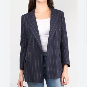 L’Agence Brea Double Breasted Linen Pinstripe Blazer